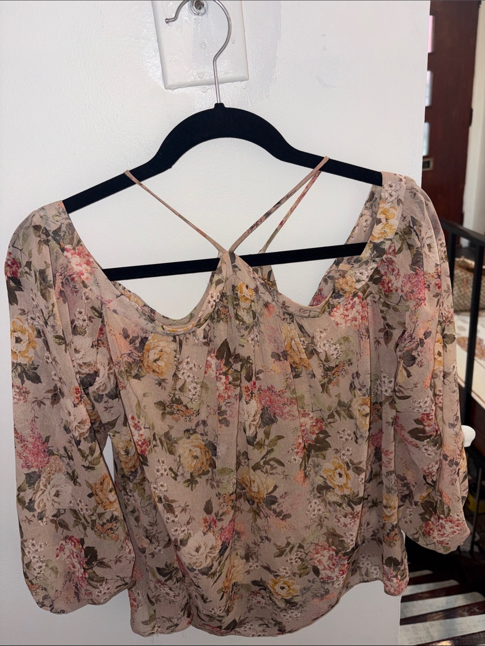 Bailey 44 Blush Floral Off-Shoulder Blouse with Strappy Back